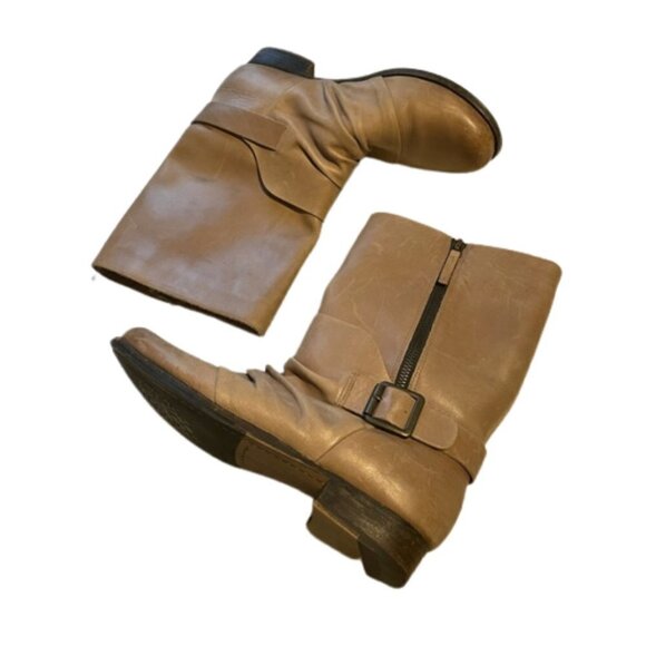 Vince Camuto Shada Distressed Leather Mid Calf Buckle Boots Size 9 boho moto - Picture 2 of 15